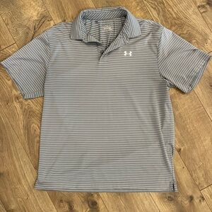 Under Armour Men's Polo in Gray and White Stripes